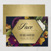 金ゴールドネイビーヴィンテージレトロブルゴーニュオークル秋フローラ セーブザデート (正面/裏面)