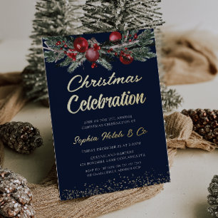 金ゴールドネイビー年間クリスマスパーティーお祝い金ゴールド 箔招待状