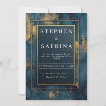 金ゴールドネイビー抽象芸術結婚式招待状