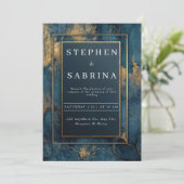 金ゴールドネイビー抽象芸術結婚式招待状 招待状 (スタンド正面)