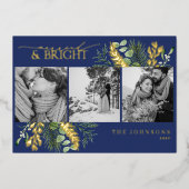 金ゴールドネイビー結婚したブルー&ブライト白黒写真 箔シーズンカード (正面)