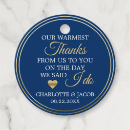 金ゴールドネイビー結婚ブルーのハート温かいありがとう フェイバータグ