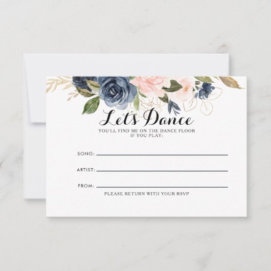 金ゴールドネイビー結婚ブルーピンクの曲要求カード 出欠カード (正面)