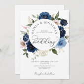 金ゴールドネイビー赤面すべて1予算QRコード結婚ズ 招待状 (正面/裏面)