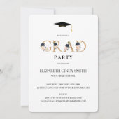 金ゴールドネイビー赤面フローラレター卒業写真 招待状 (裏面)