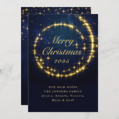 金ゴールドネイビー輝くクリスマスライト シーズンカード (正面/裏面)