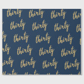 金ゴールドネイビー30バースデーパーティーグリッター"Thirty" ラッピングペーパー (フラット)