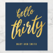 金ゴールドネイビー「Hello Thirty」誕生日 ワインラベル (シングルラベル)