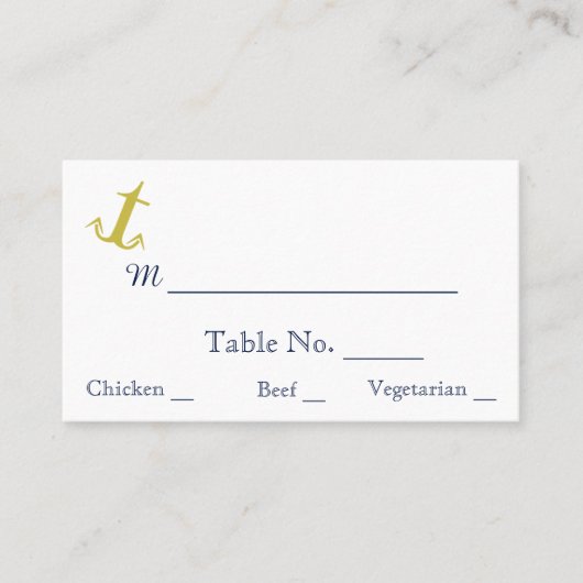 金ゴールドネイビ航海のいかりビーチ結婚式座席表 プレイスカード (正面)