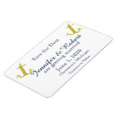 金ゴールドネイビ航海のーいかりウェディング日付の保存 マグネット (左側)