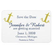 金ゴールドネイビ航海のーいかりウェディング日付の保存 マグネット (横)