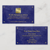 金ゴールドネームプレート、ブルーレザールック、ウェルスアドバイザー 名刺 (正面/裏面)