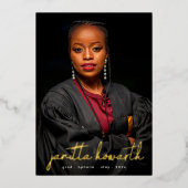 金ゴールドネーム写真テンプレート大学卒業 箔招待状 (正面)