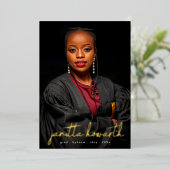 金ゴールドネーム写真テンプレート大学卒業 箔招待状 (立ち正面)