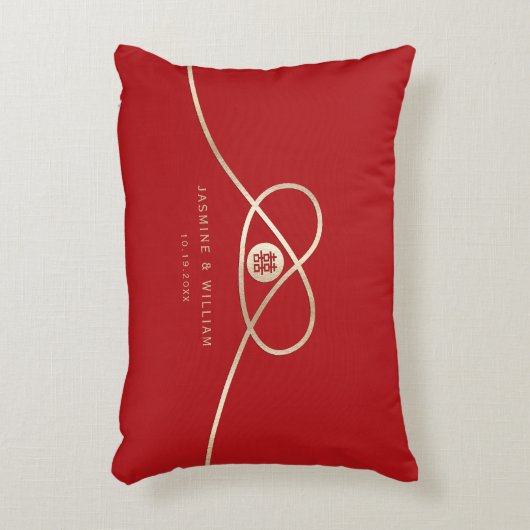 金ゴールドノットユニオンダブル幸福中国の結婚ズ アクセントクッション (正面(垂直))