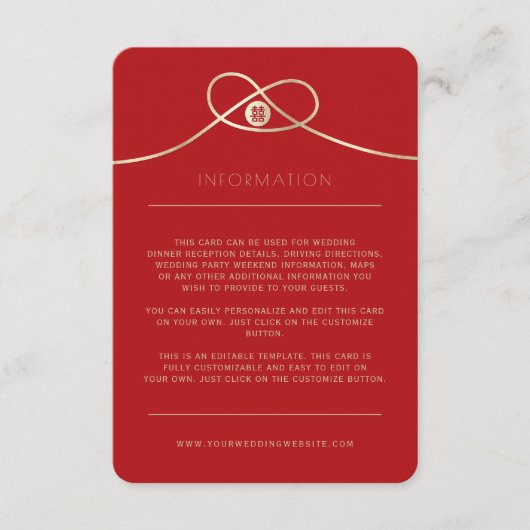 金ゴールドノットユニオンダブル幸福中国の結婚ズ エンクロージャーカード (正面)