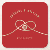 金ゴールドノットユニオンダブル幸福中国の結婚ズ スクエアペーパーコースター (正面)