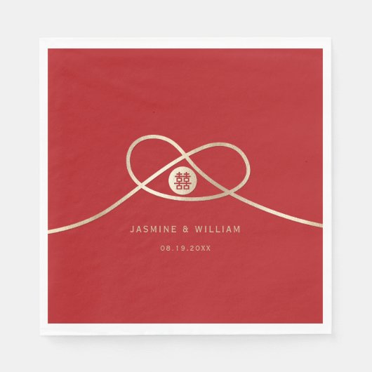 金ゴールドノットユニオンダブル幸福中国の結婚ズ スタンダードランチョンナプキン (正面)