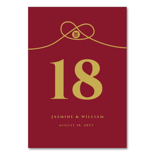 金ゴールドノットユニオンダブル幸福中国の結婚ズ テーブルナンバー (正面)