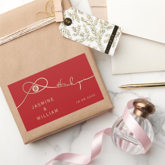 金ゴールドノットユニオンダブル幸福中国の結婚ズ 長方形シール (ギフト)