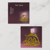 金ゴールドハイパードラゴンケルト結び目模様パープルジェムモノグラム スクエア名刺 (正面/裏面)
