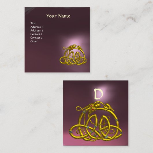 金ゴールドハイパードラゴンケルト結び目模様パープルジェムモノグラム スクエア名刺 (正面/裏面)