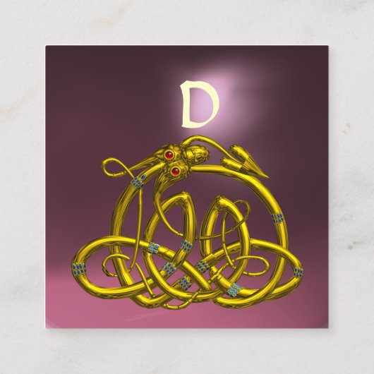金ゴールドハイパードラゴンケルト結び目模様パープルジェムモノグラム スクエア名刺 (裏面)