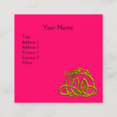 金ゴールドハイパードラゴンケルト結び目模様、ピンク明るい赤紫色ブラック スクエア名刺 (正面)