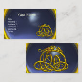 金ゴールドハイパードラゴン、ケルト結び目模様ブルートパーズジェムストーン 名刺 (正面/裏面)