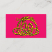 金ゴールドハイパードラゴン、ケルト結び目模様ホットピンク明るい赤紫色 名刺 (裏面)