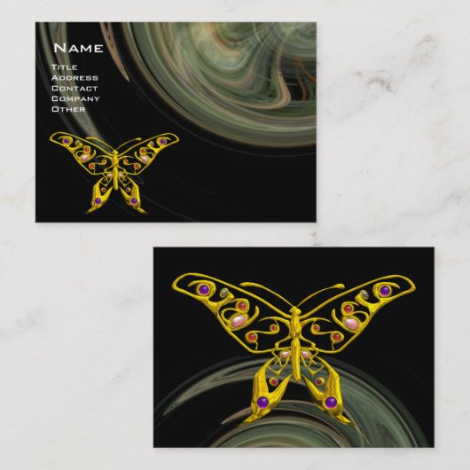 金ゴールドハイパーバタフライジュエルグレーフラクタル渦巻き 名刺 (正面/裏面)