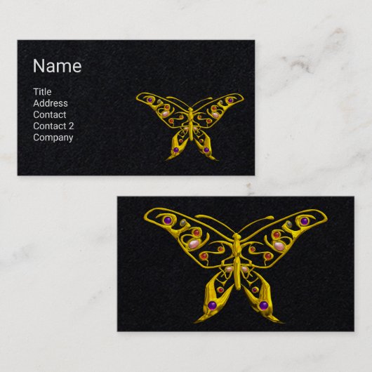 金ゴールドハイパーバタフライジュエル、宝石ブラック紙 名刺 (正面/裏面)