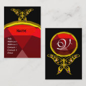 金ゴールドハイパーバタフライジュエル、赤ルビーモノグラムブラック 名刺 (正面/裏面)