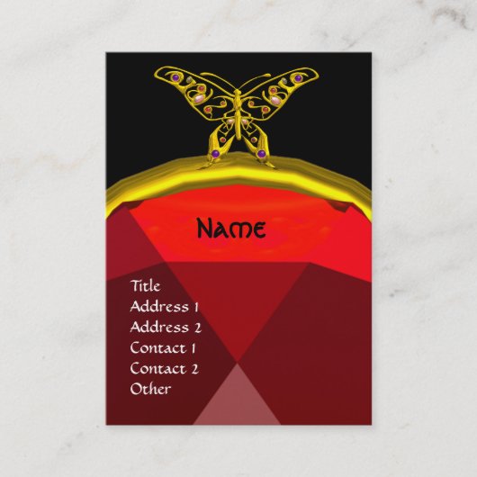 金ゴールドハイパーバタフライジュエル、赤ルビーモノグラムブラック 名刺 (正面)
