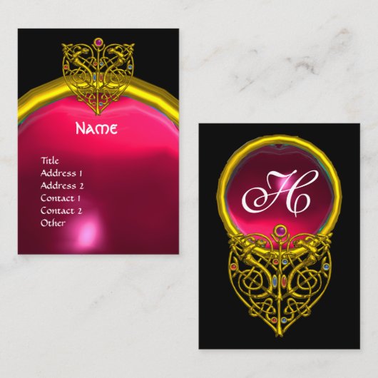 金ゴールドハイパーバレンタインハートピンクルビージェムモノグラム 名刺 (正面/裏面)