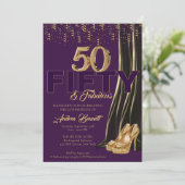 金ゴールドハイヒールエレガントパープル50素晴らしい誕生日 招待状 (スタンド正面)