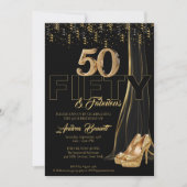 金ゴールドハイヒールエレガントブラック50ファブラス誕生日 招待状 (正面)