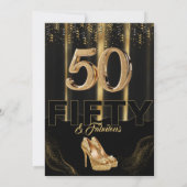 金ゴールドハイヒールエレガントブラック50ファブラス誕生日 招待状 (裏面)
