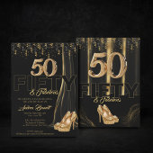金ゴールドハイヒールエレガントブラック50ファブラス誕生日 招待状