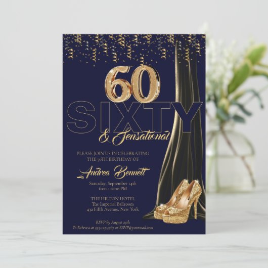 金ゴールドハイヒールエレガント第60回センセーショナル誕生日 招待状 (スタンド正面)