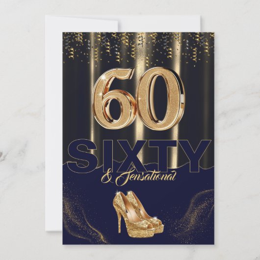 金ゴールドハイヒールエレガント第60回センセーショナル誕生日 招待状 (裏面)