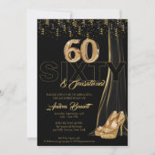 金ゴールドハイヒールエレガント第60回センセーショナル誕生日 招待状 (正面)