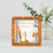 金ゴールドハイヒールグリッターオレンジバースデーパーティー2 招待状 (スタンド正面)