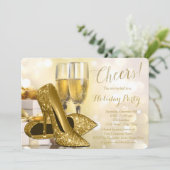 金ゴールドハイヒールシャンパーニュ企業のホリデーパーティー 招待状 (スタンド正面)