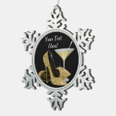 金ゴールドハイヒールシューズとマルティーニ スノーフレークピューターオーナメント (右)