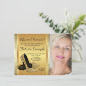 金ゴールドハイヒールシューズ誕生日パーティー 招待状 (スタンド正面)