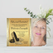 金ゴールドハイヒールシューズ誕生日パーティー 招待状 (スタンド正面)