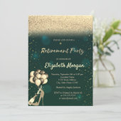 金ゴールドハイヒールバルーン緑のグリッター退職 招待状 (スタンド正面)