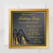 金ゴールドハイヒール靴の素晴らしい50th誕生日パーティー 招待状 (裏面)