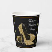 金ゴールドハイヒール靴バースデーパーティー紙カップ 紙コップ (裏面)